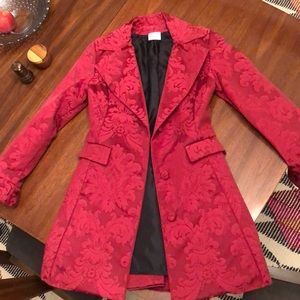 Red Brocade Fit and Flare Coat